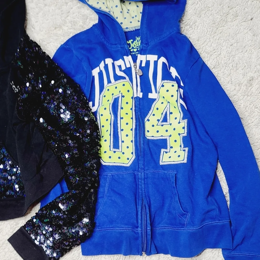 2 girls Justice zip up hooded sweatshirt sequim 12